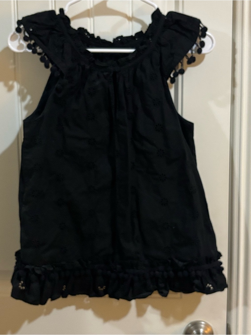 J. Crew Black Sleeveless Top with Pom Pom Trim